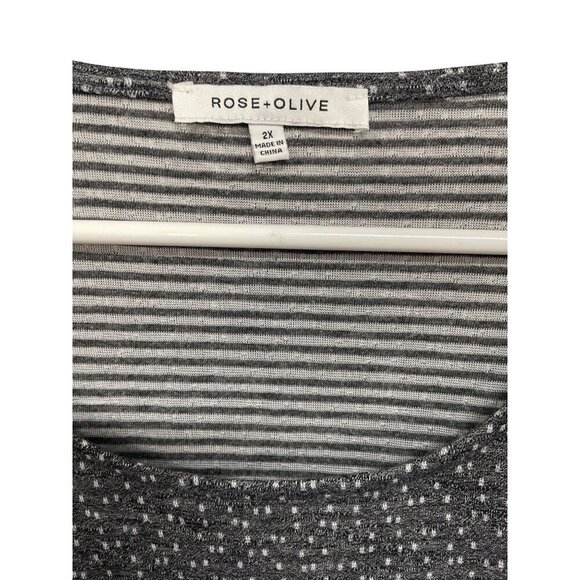 Rose+Olive Womens 2X Grey Polka Dot Tunic Top With Striped Cuffs - Picture 3 of 5